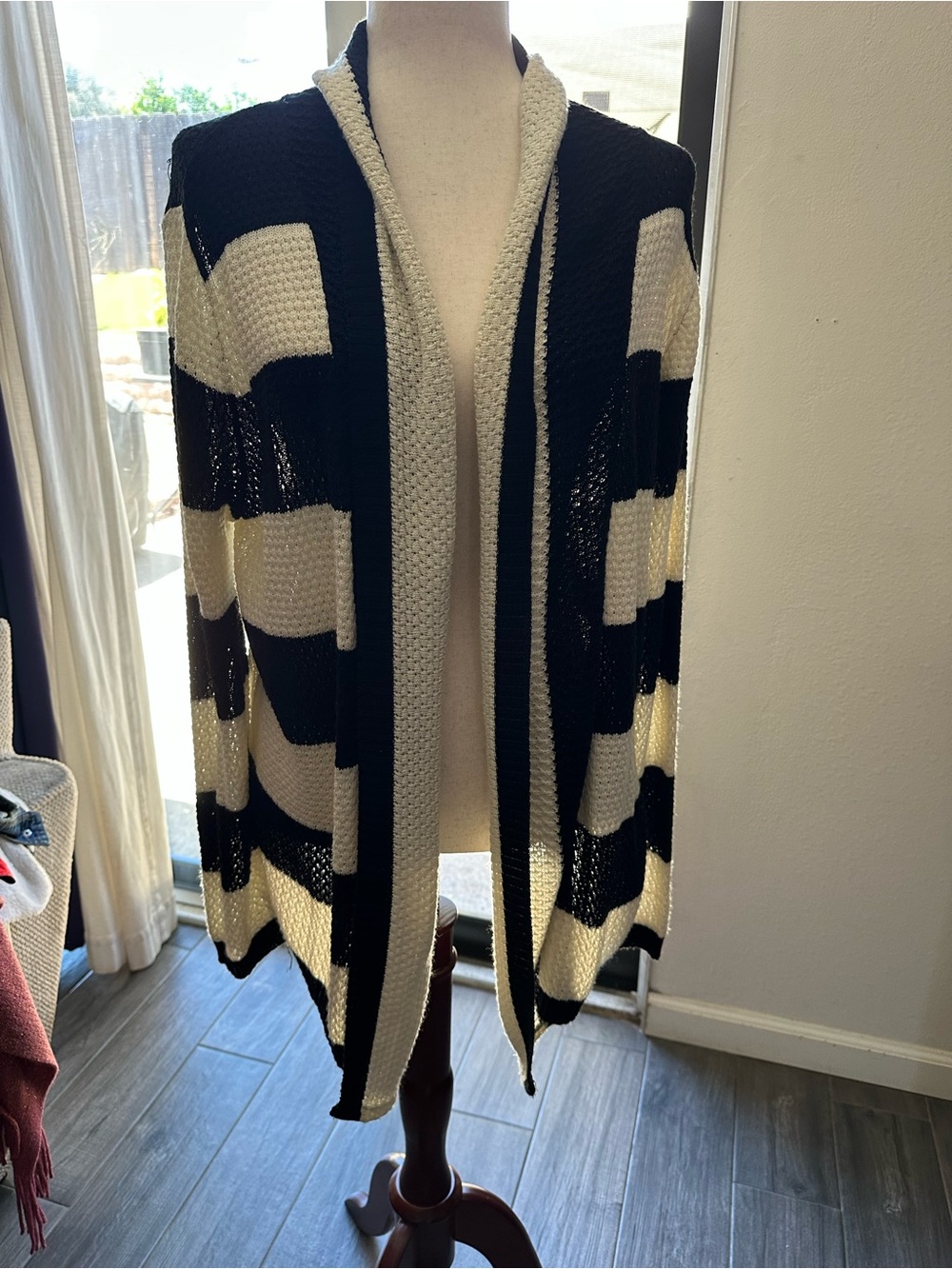Studio Black & Cream Striped Open Drape Cardigan
